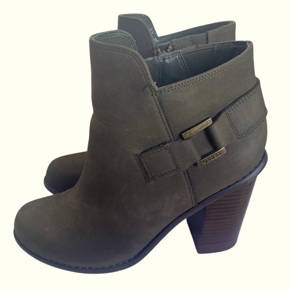 Guess Short Ankle Boot Jodhpur Bootie Khaki Military Green Zipper Block H3”+ 7.5